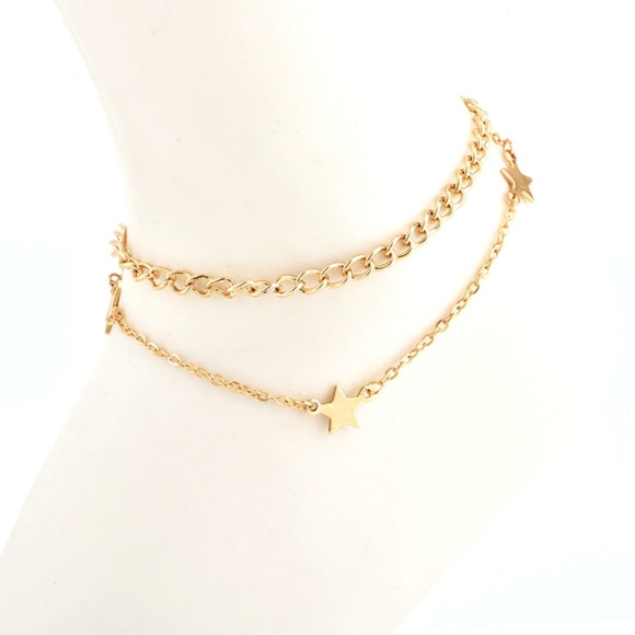 Boho Layered Gold Star & Chain Beach Anklet Set - Picture 4 of 4